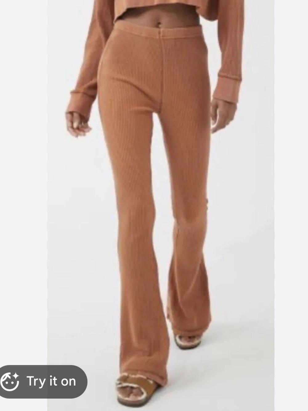 Urban Outfitters Waffle Flare Rust High Rise Elastic Pull On Pants sz XS